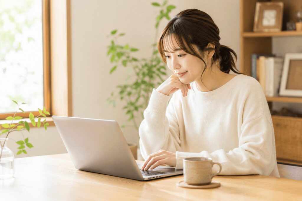 自宅でリラックスして仕事する女性のイメージ