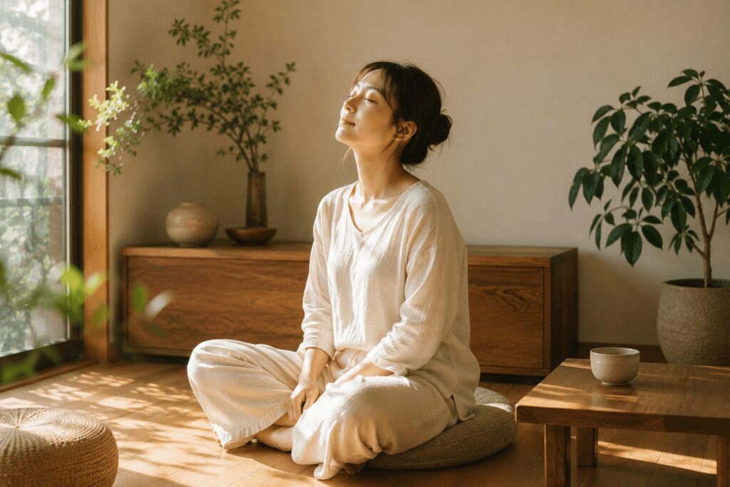 リラックスして心を休める女性のイメージ