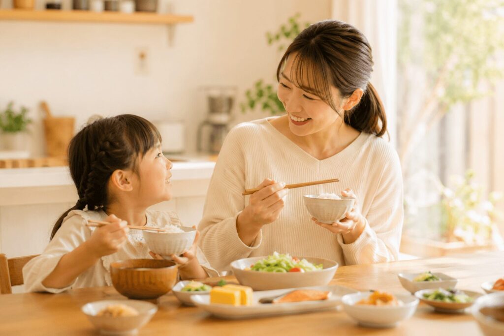 穏やかに食事を楽しむ親子のイメージ