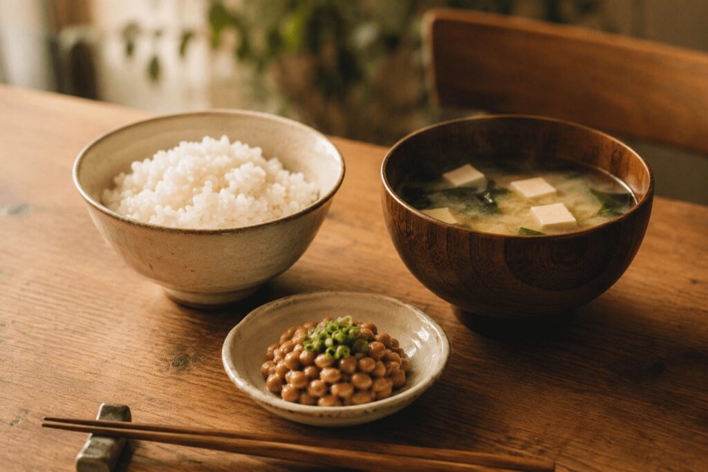 シンプルな一汁一菜の夕食イメージ