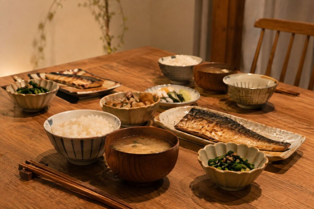 帰宅後のシンプルな和食イメージ